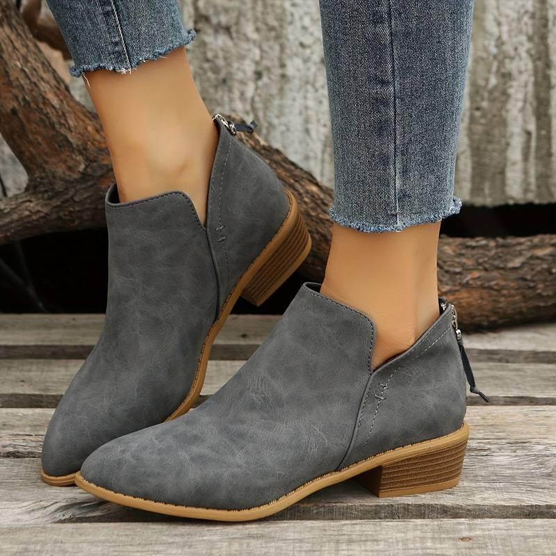 Juliette | Bottines à petit talon carré et zip latéral — Amielle Paris