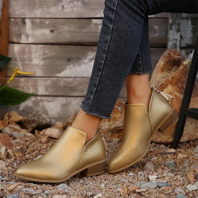 Juliette | Bottines à petit talon carré et zip latéral — Amielle Paris