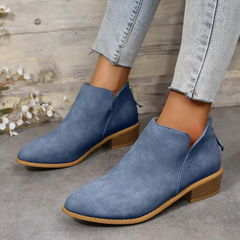Juliette | Bottines à petit talon carré et zip latéral — Amielle Paris