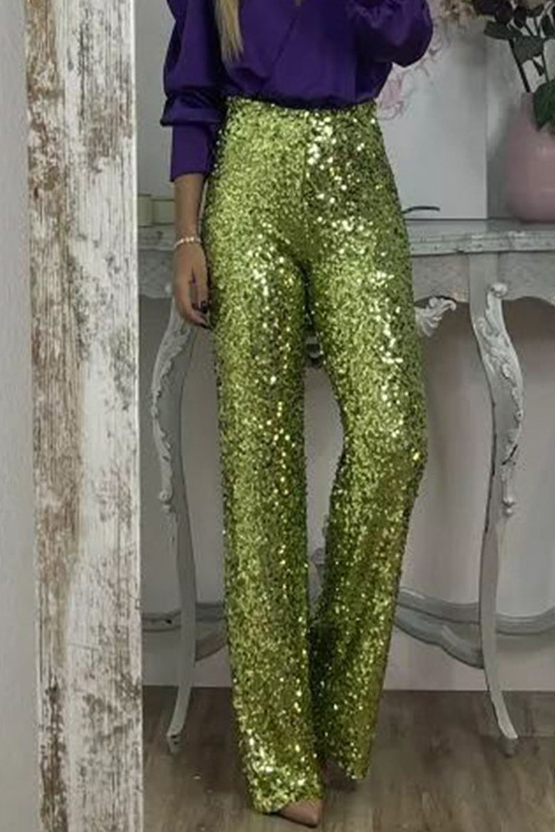 Phoebe | Pantalon large à sequins et taille haute — Amielle Paris