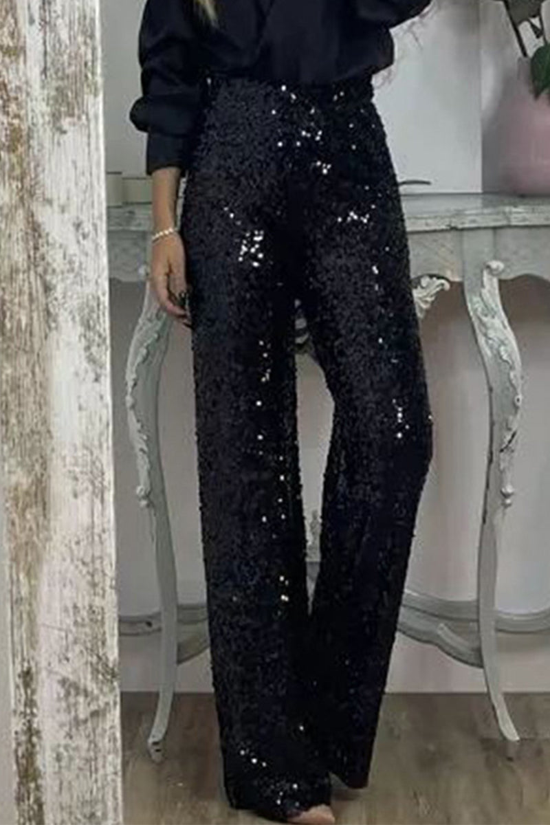 Phoebe | Pantalon large à sequins et taille haute — Amielle Paris