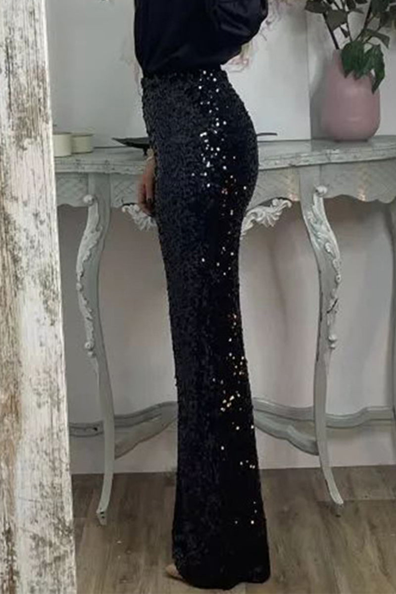 Phoebe | Pantalon large à sequins et taille haute — Amielle Paris