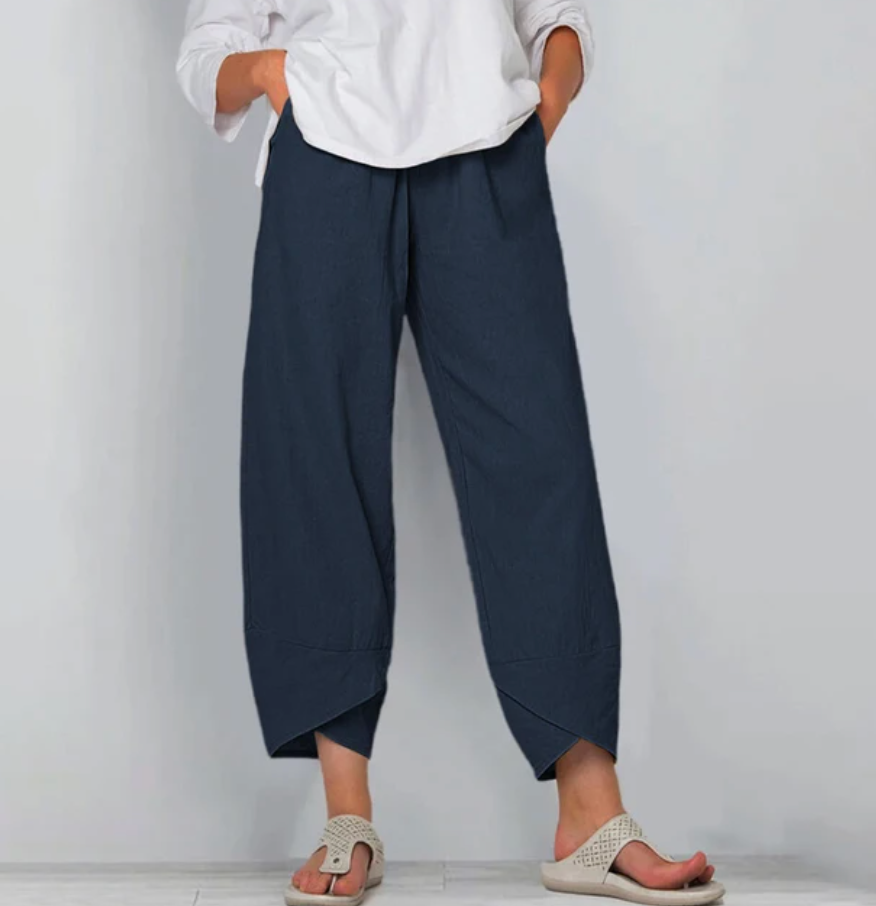 Béatrice | Pantalon large en lin mélangé à taille élastique — Amielle Paris