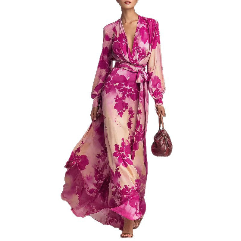 Isadora | Robe longue fleurie en mousseline à manches bouffantes — Amielle Paris