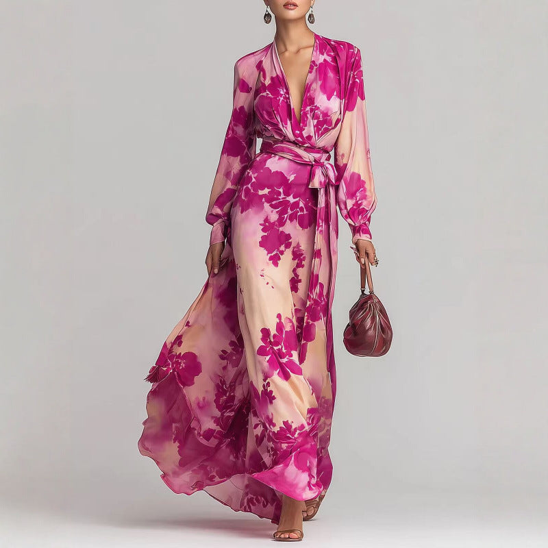 Isadora | Robe longue fleurie en mousseline à manches bouffantes — Amielle Paris