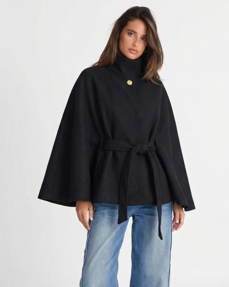 Sophie | Veste cape ceinturée à col montant — Amielle Paris