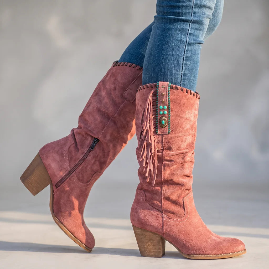 Bottes hautes à franges effet daim