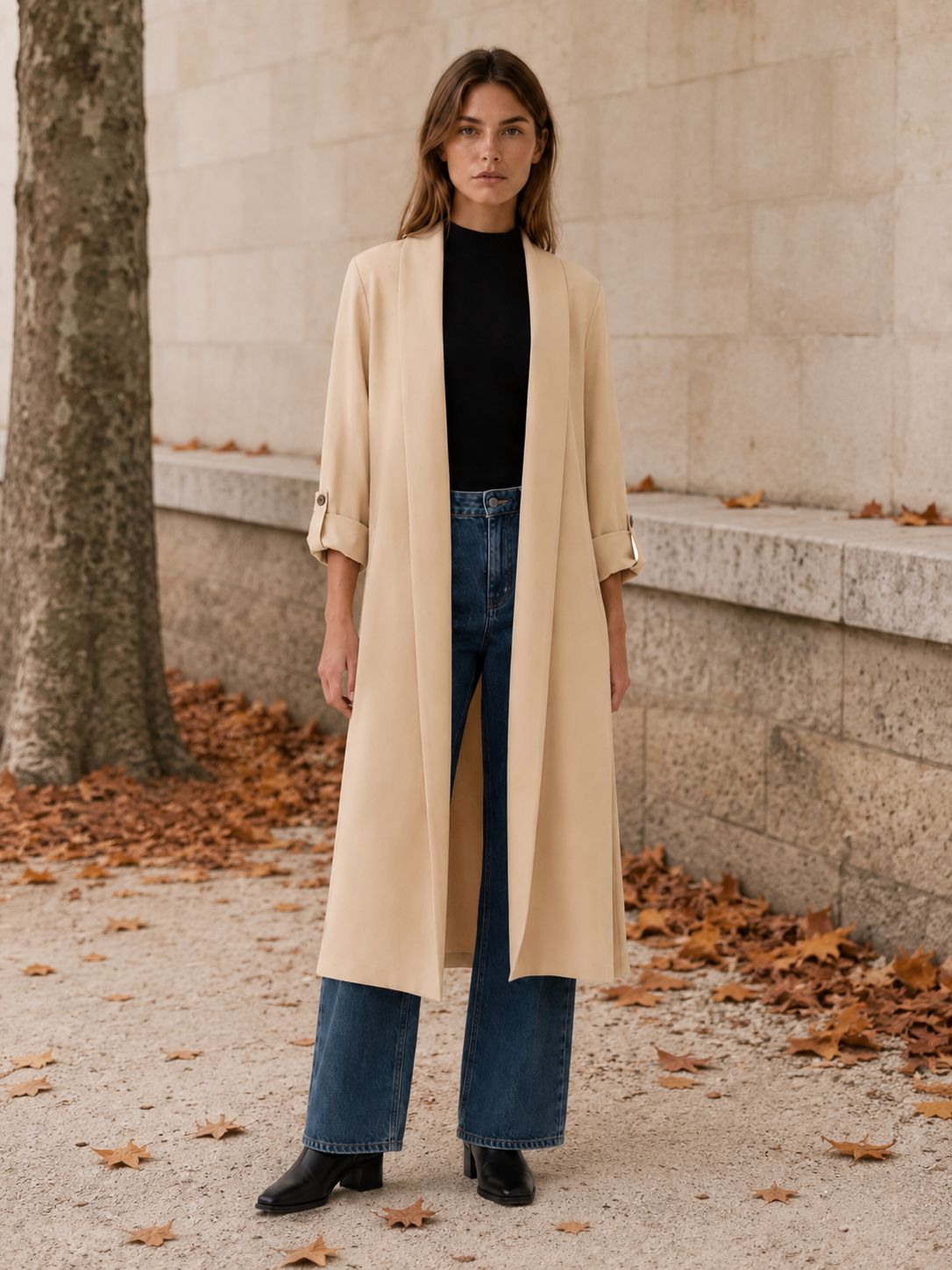 Trench ouvert ceinturé à manches retroussables — Amielle Paris