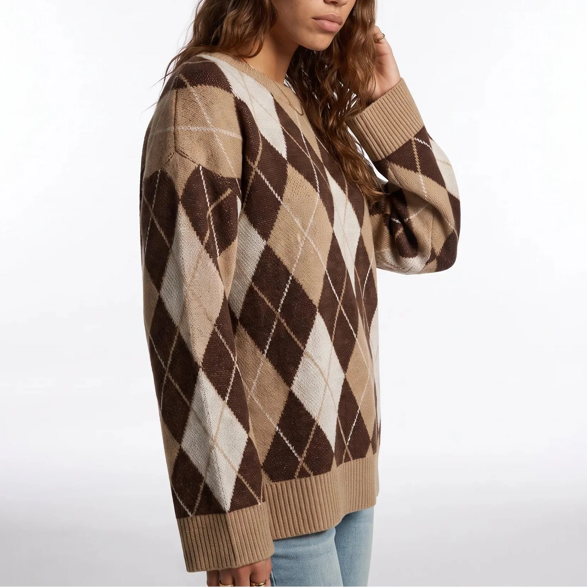 Pull à losanges, col rond et manches longues — Amielle Paris