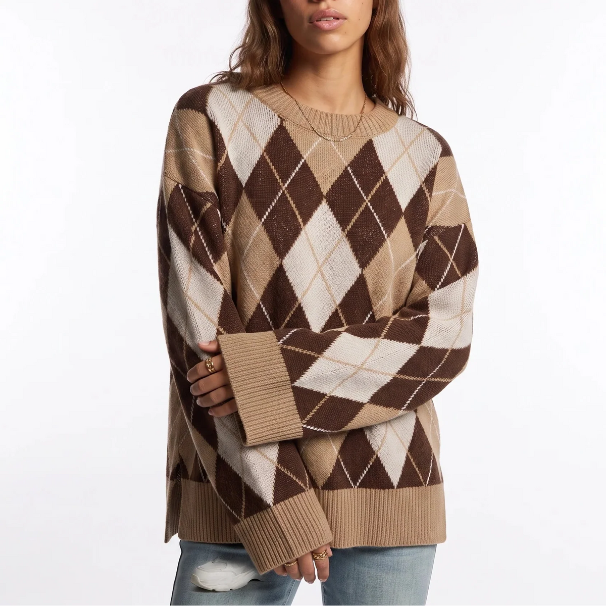Pull à losanges, col rond et manches longues — Amielle Paris