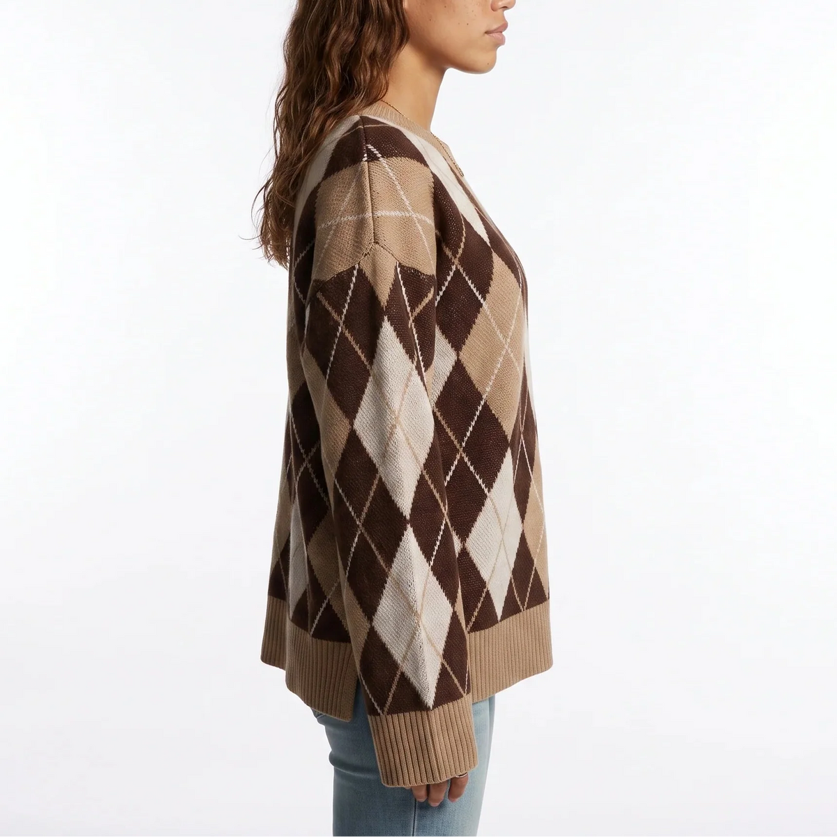 Pull à losanges, col rond et manches longues — Amielle Paris