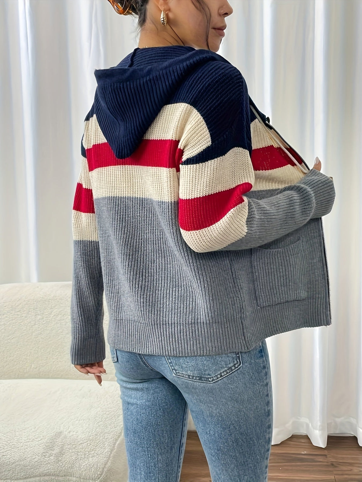Harriet | Gilet côtelé zippé à capuche — Amielle Paris