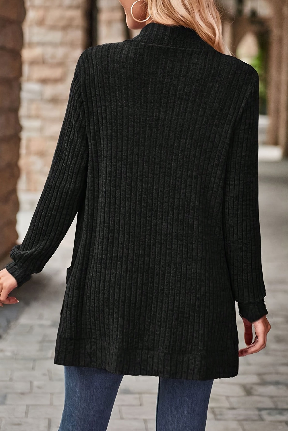 Erika — Cardigan long ouvert à poches latérales — Amielle Paris