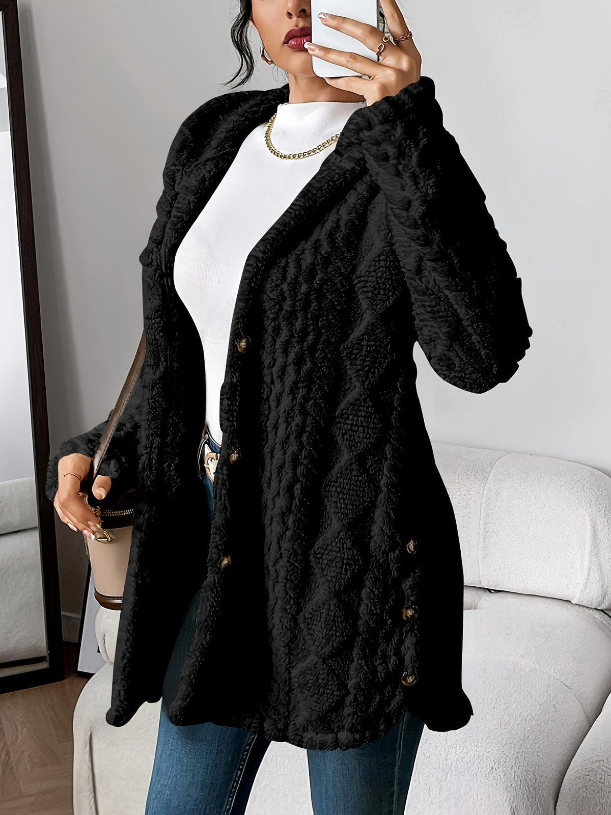 Nora — Cardigan long torsadé à capuche — Amielle Paris