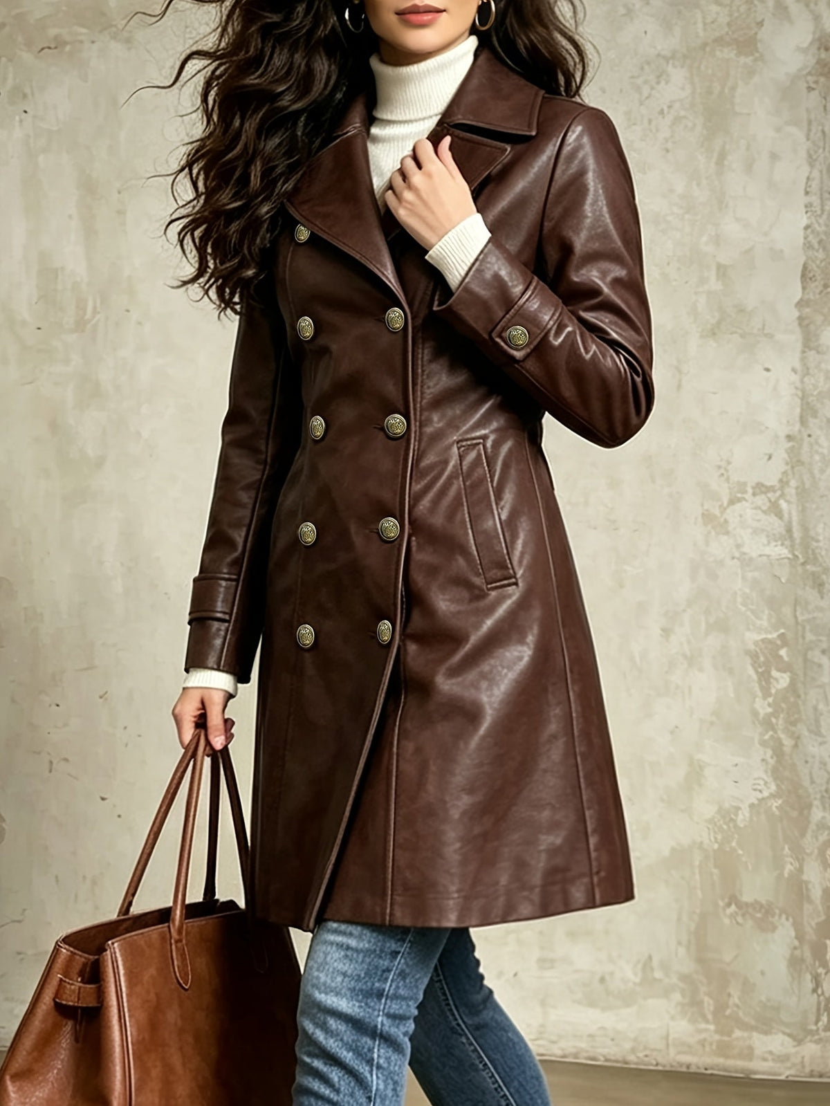 Manteau croisé ceinturé à finition patinée — Amielle Paris