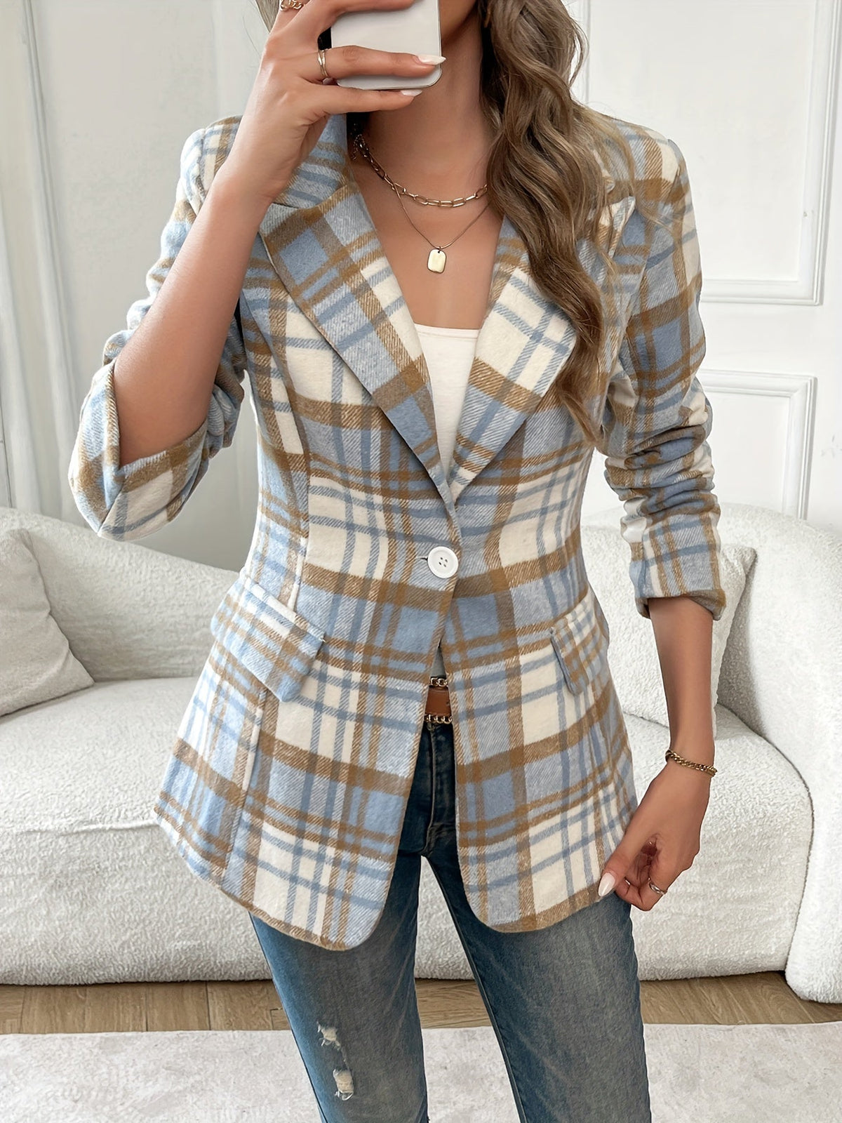 Béatrice | Blazer à carreaux et coupe tailleur — Amielle Paris