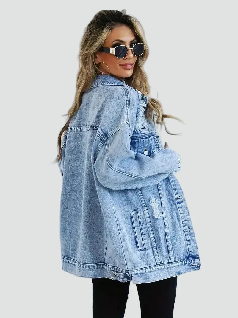Veste ample en jean à détails usés — Amielle Paris