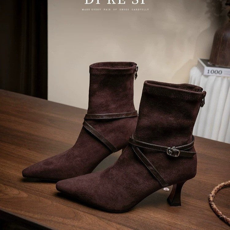 Rosalind | Bottines aspect daim à talon aiguille — Amielle Paris