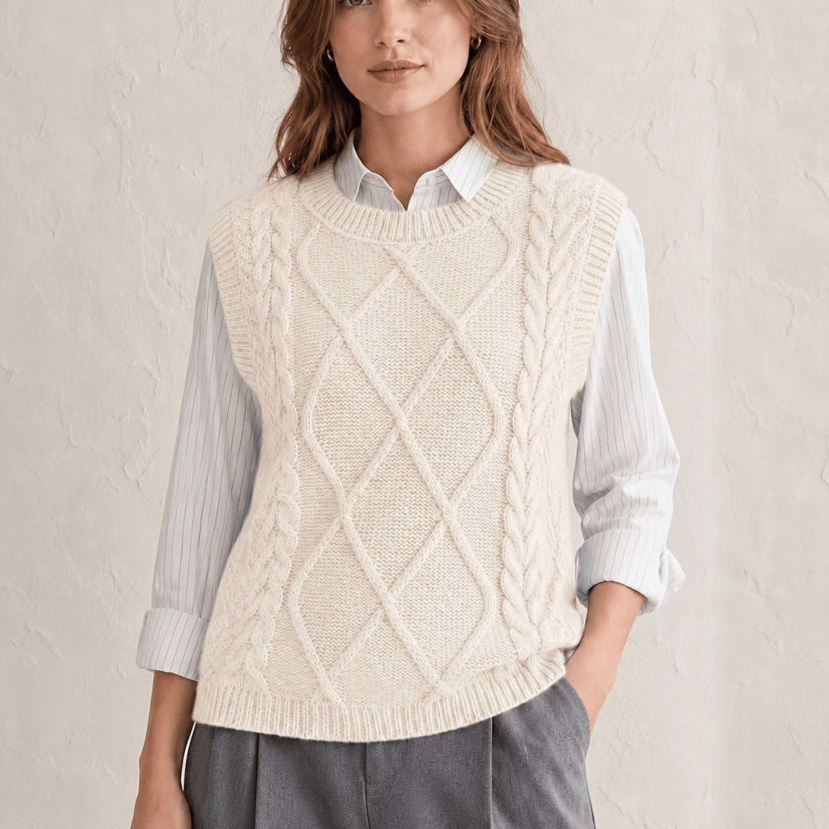 Pull sans manches à torsades en losanges — Amielle Paris