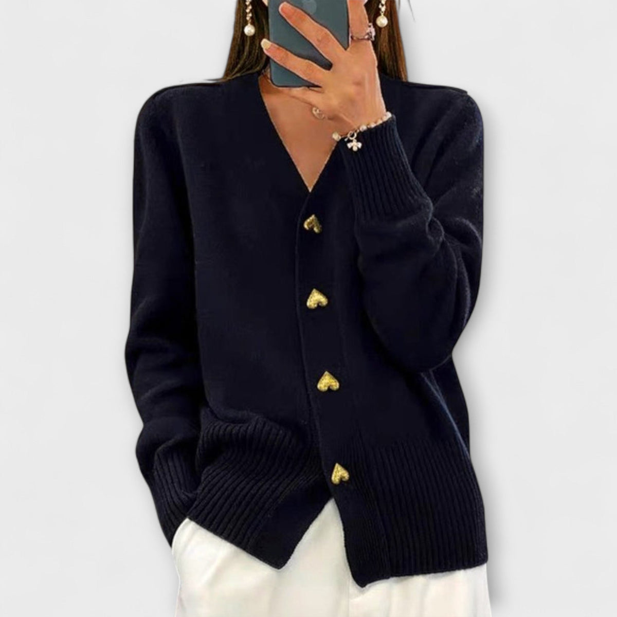 Marij | Cardigan bleu marine à col V