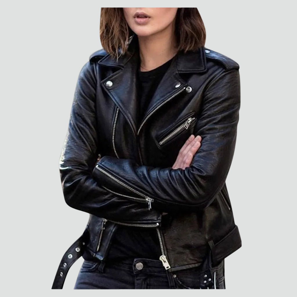 Veste de motard à revers et zip asymétrique — Amielle Paris