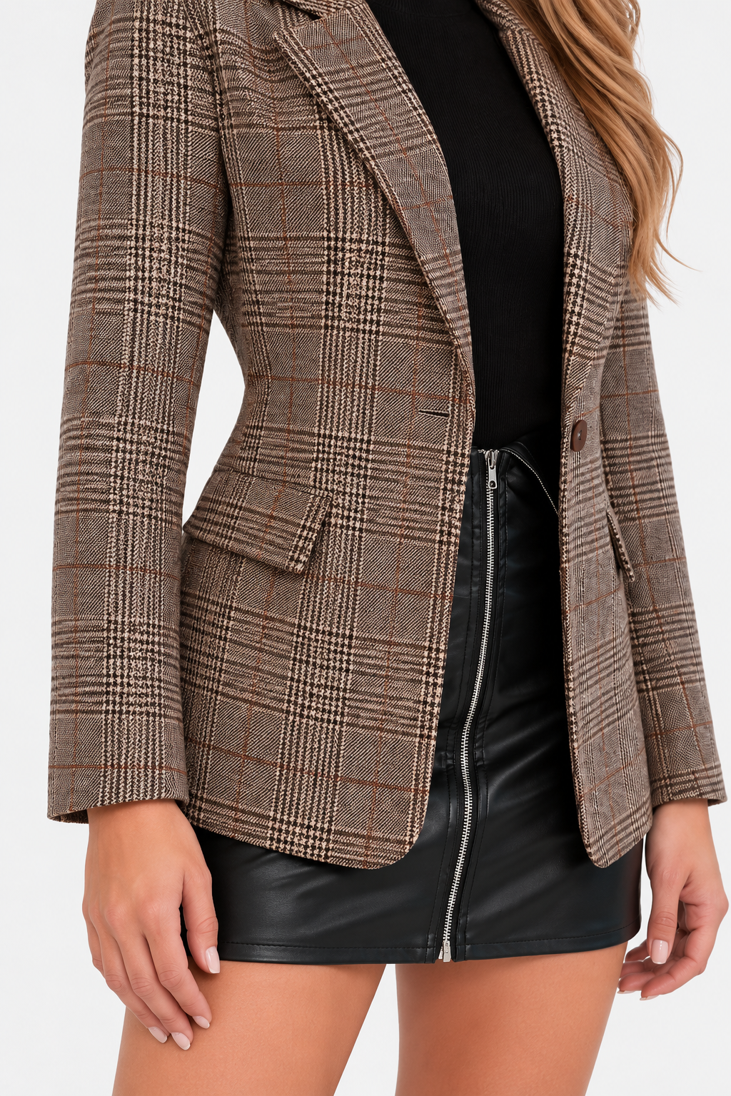 Blazer long droit prince-de-galles — Amielle Paris