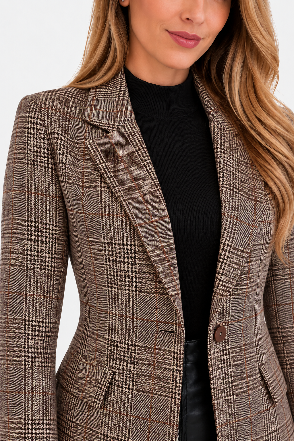Blazer long droit prince-de-galles — Amielle Paris