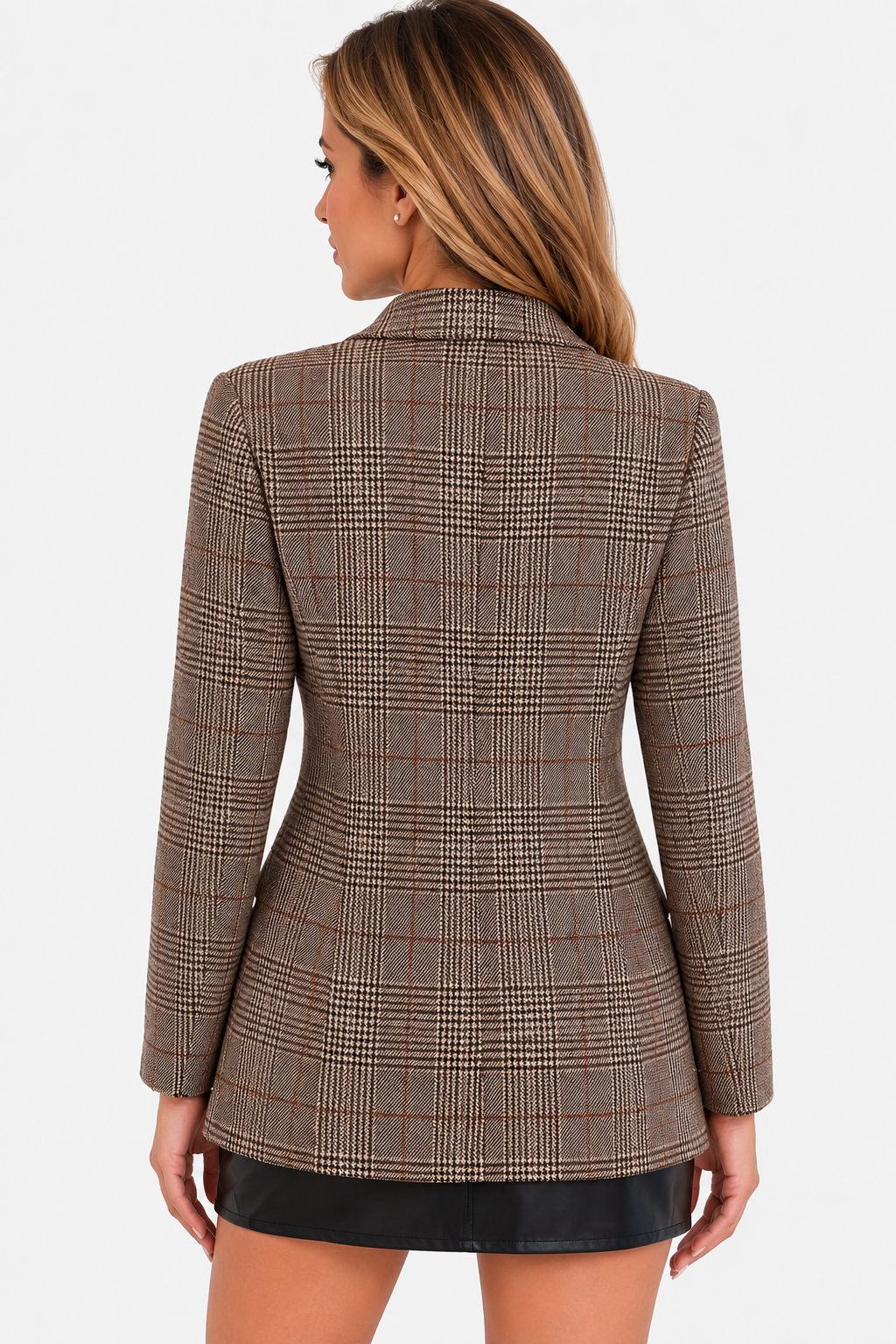 Blazer long droit prince-de-galles — Amielle Paris