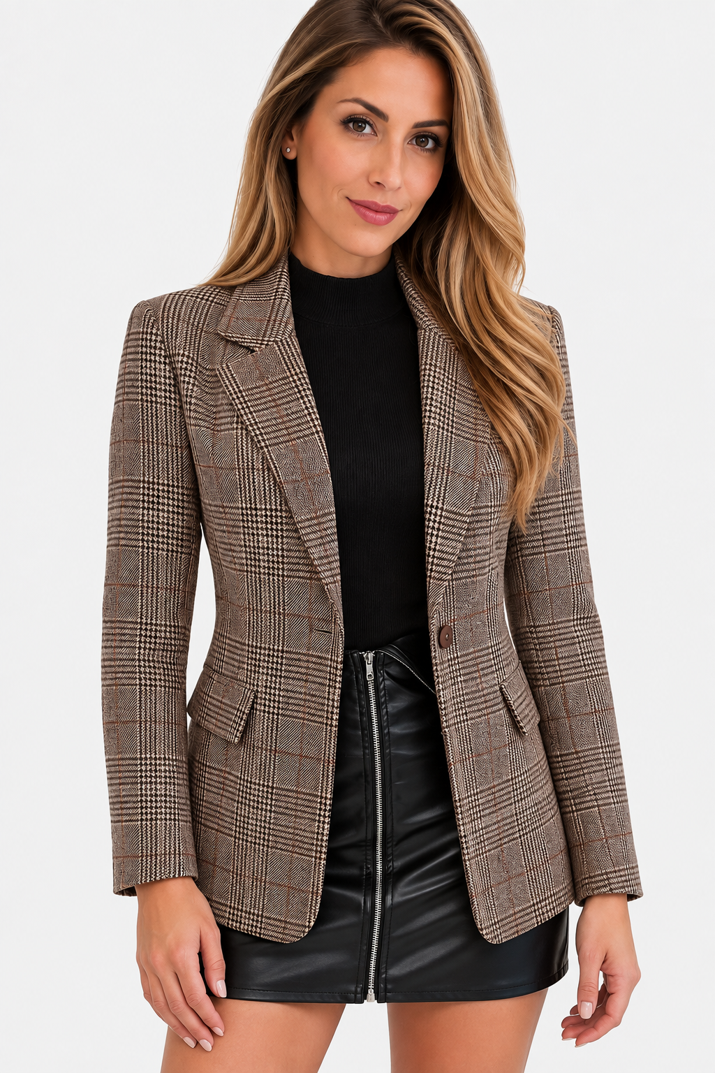 Blazer long droit prince-de-galles — Amielle Paris