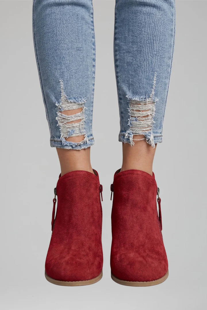 Bottines aspect daim à talon bloc et zip — Amielle Paris