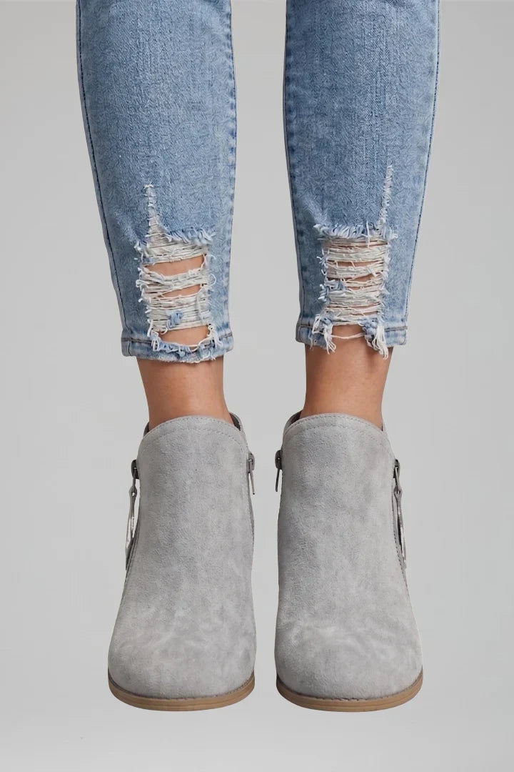 Bottines aspect daim à talon bloc et zip — Amielle Paris