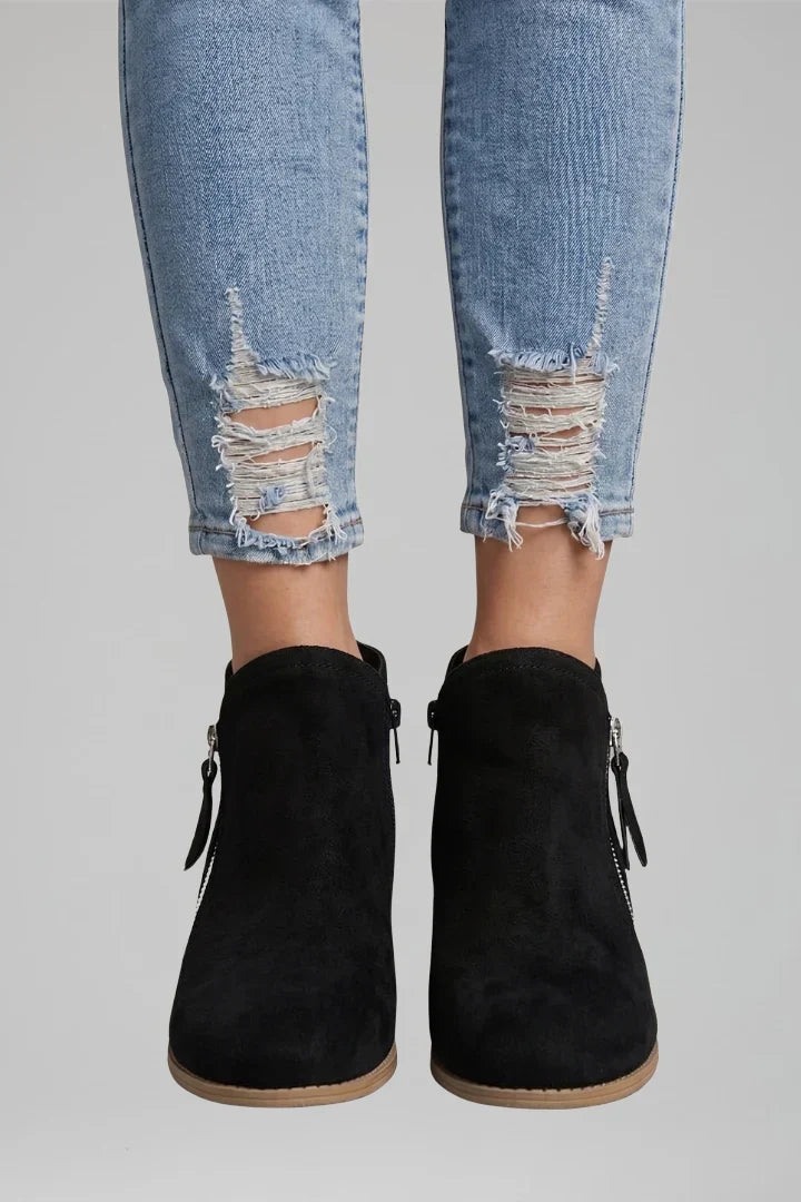 Bottines aspect daim à talon bloc et zip — Amielle Paris