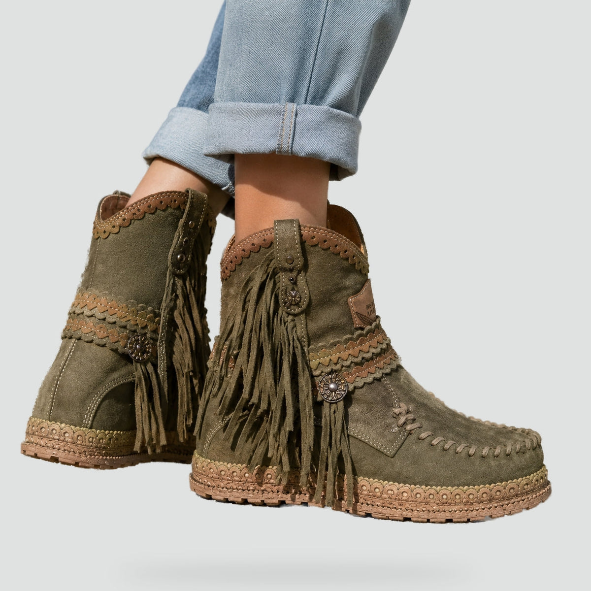 Bottines à franges brodées et talon compensé — Amielle Paris