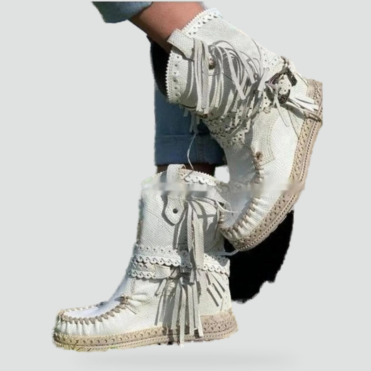 Bottines à franges brodées et talon compensé — Amielle Paris