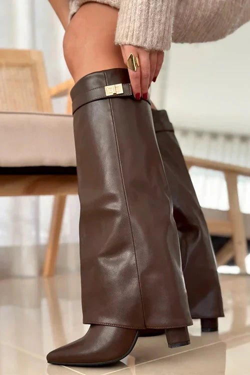 Bottes hautes à revers replié et talon bloc — Amielle Paris