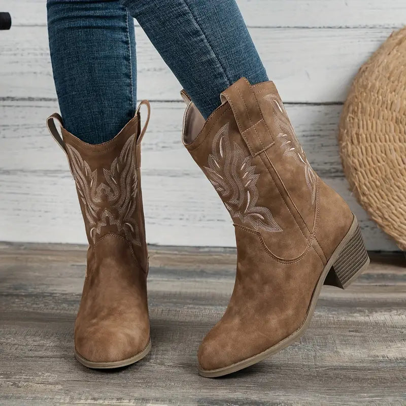 Bottines western à broderies ton sur ton — Amielle Paris