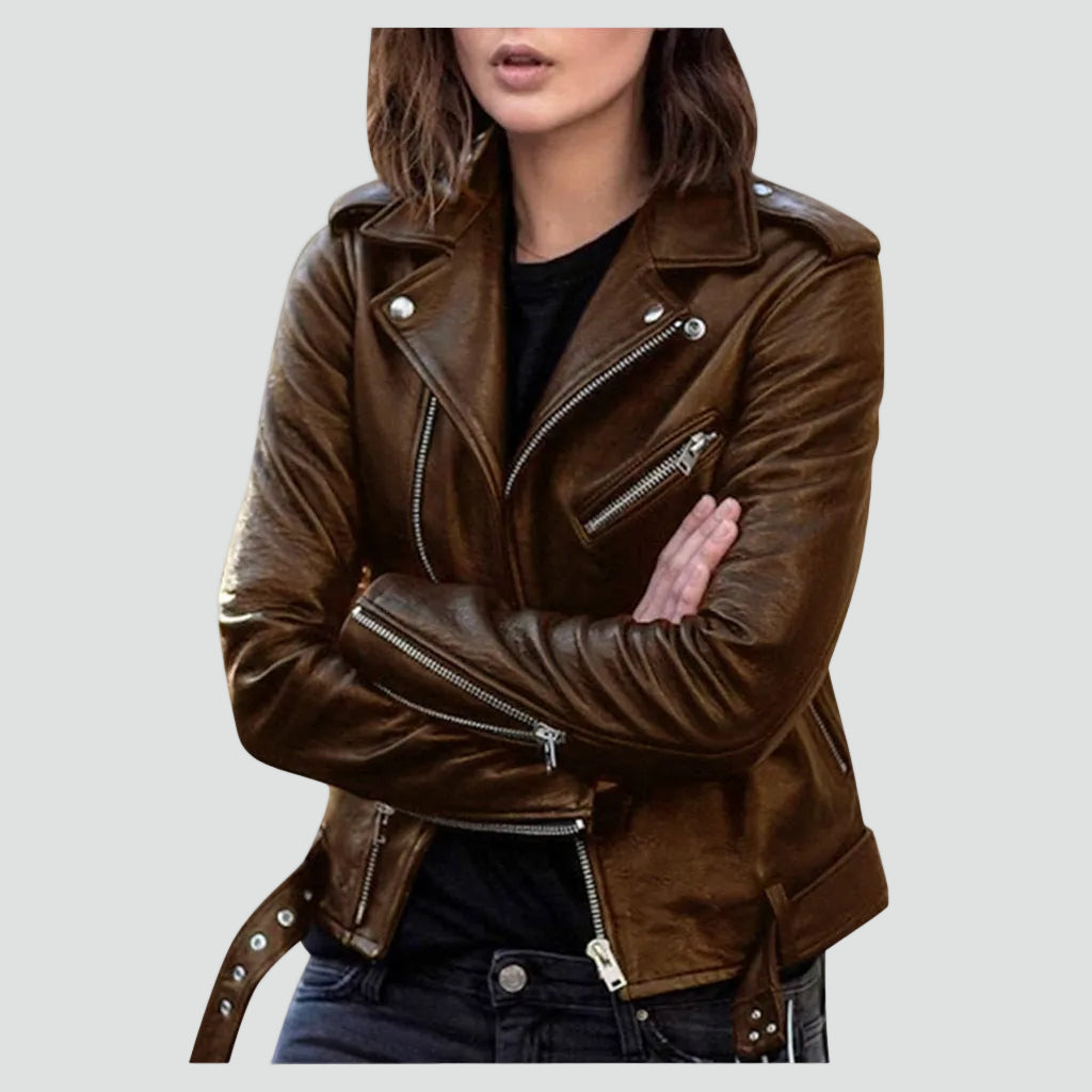 Veste de motard à revers et zip asymétrique — Amielle Paris