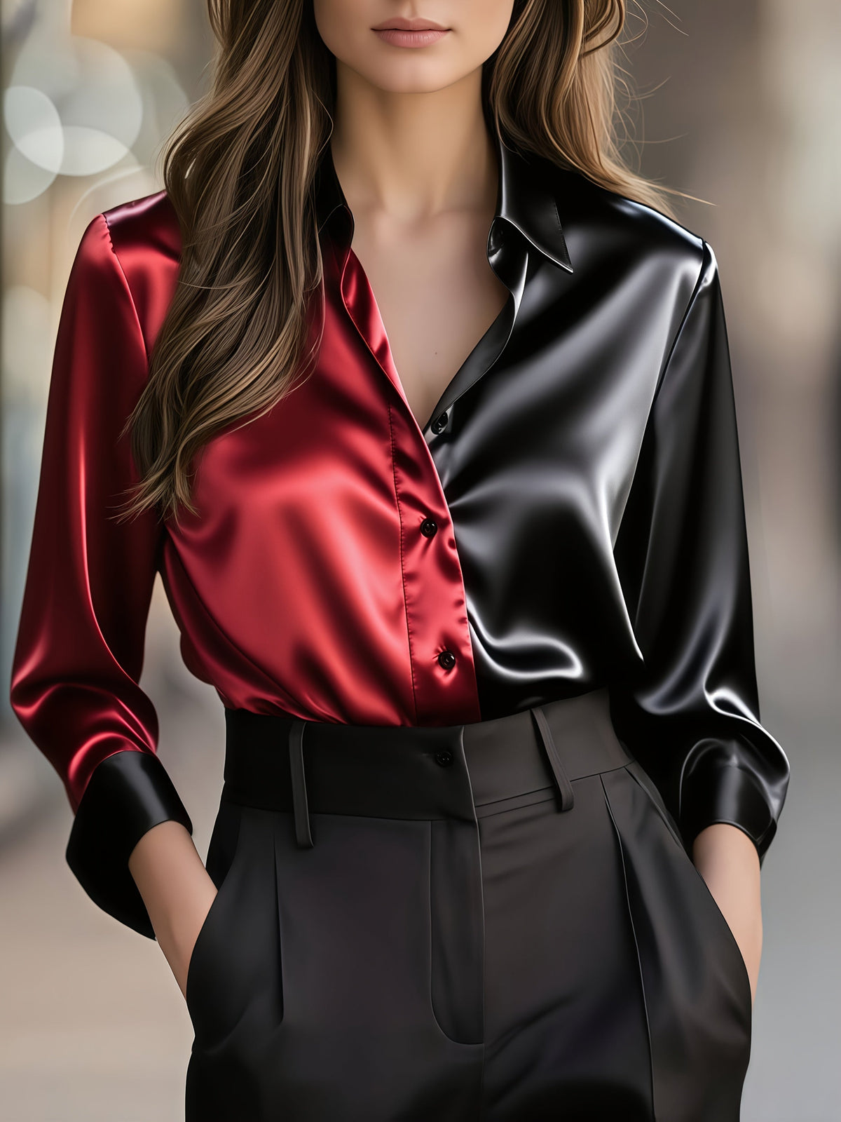 Colette | Blouse bicolore en soie — Amielle Paris