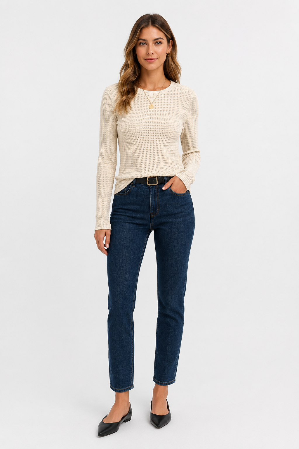 Pull ajusté en maille gaufrée Evelyne — Amielle Paris
