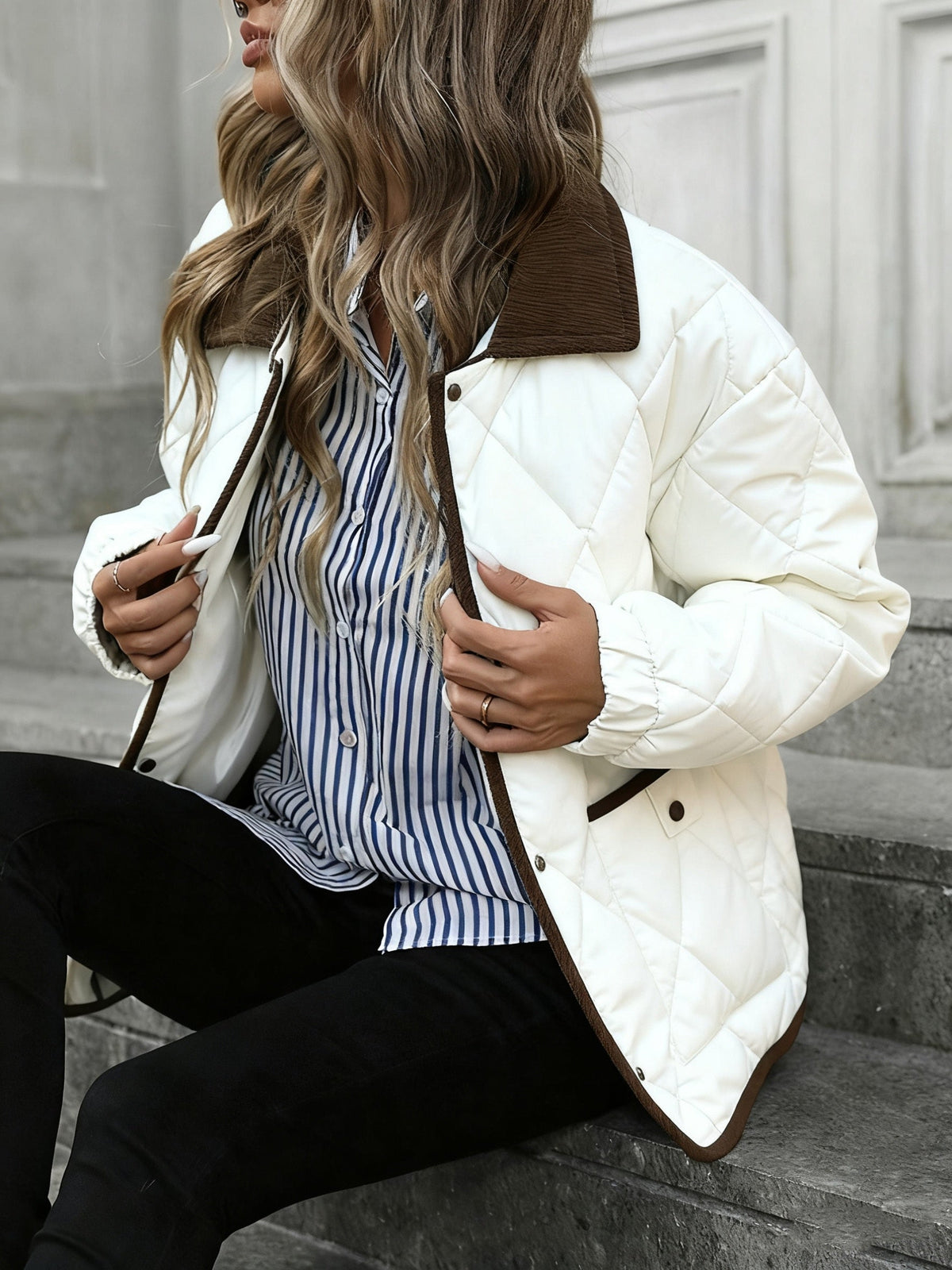 Odette | Veste matelassée à col en velours côtelé — Amielle Paris