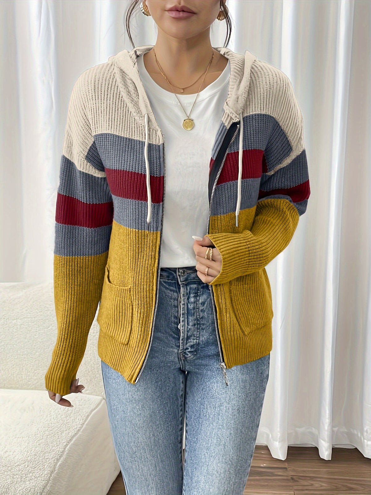 Harriet | Gilet côtelé zippé à capuche — Amielle Paris