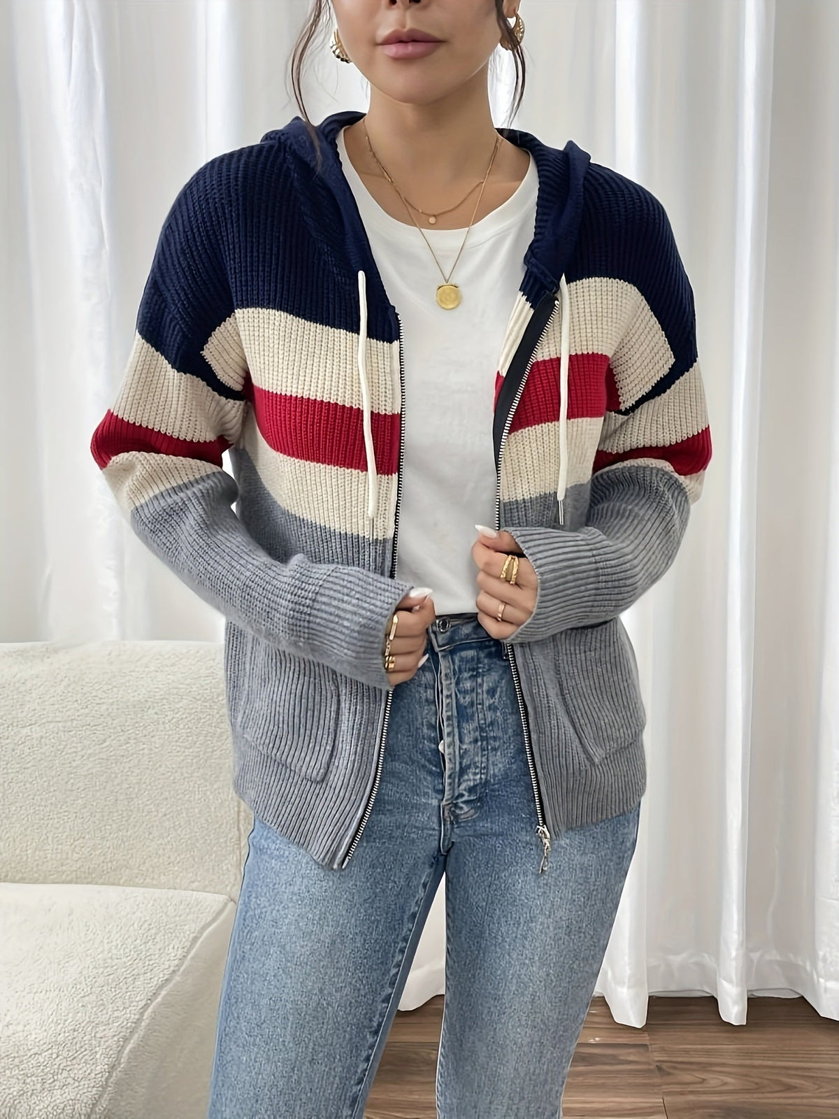 Harriet | Gilet côtelé zippé à capuche — Amielle Paris