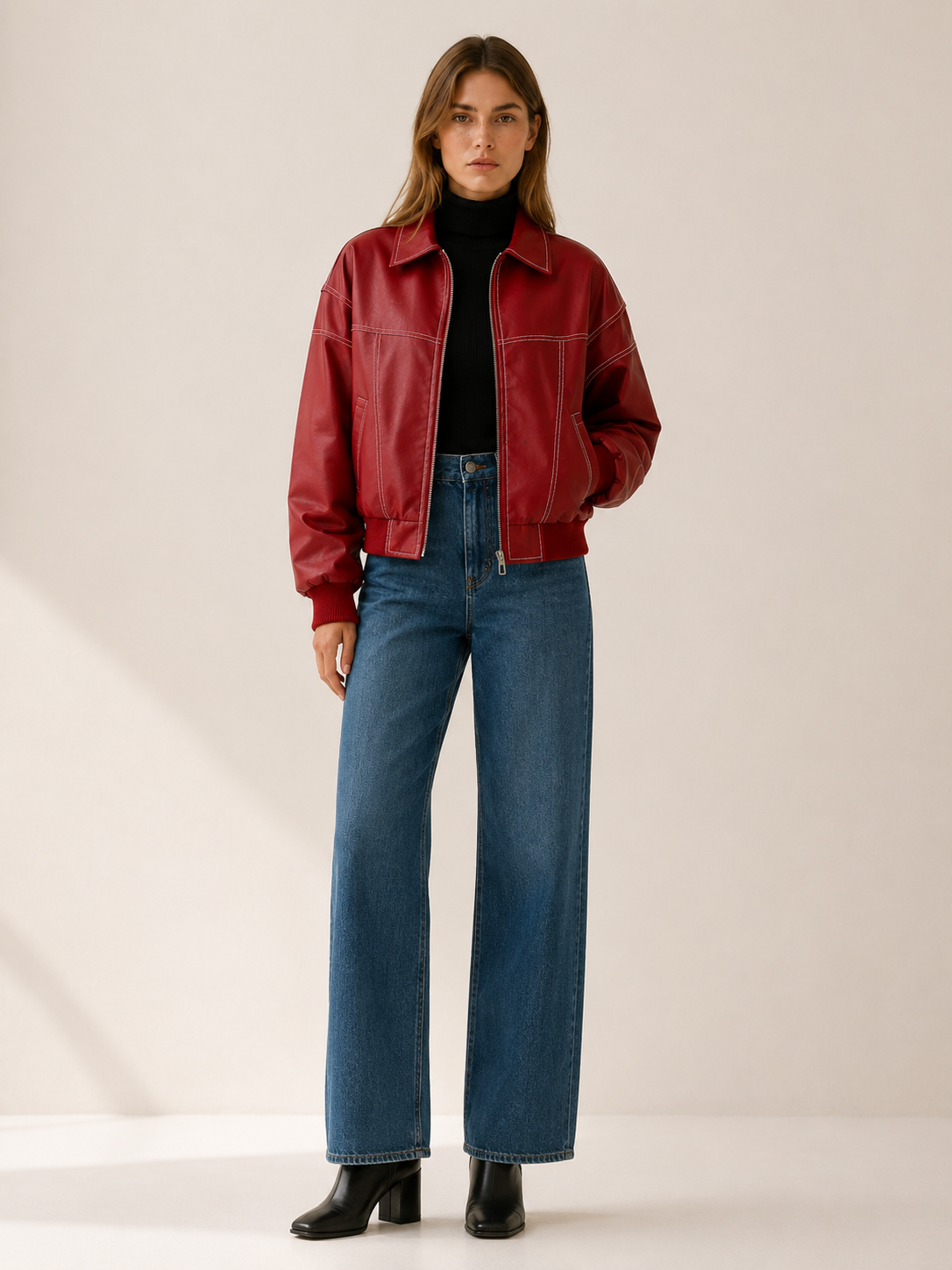 Blouson aspect cuir à surpiqûres contrastantes — Amielle Paris