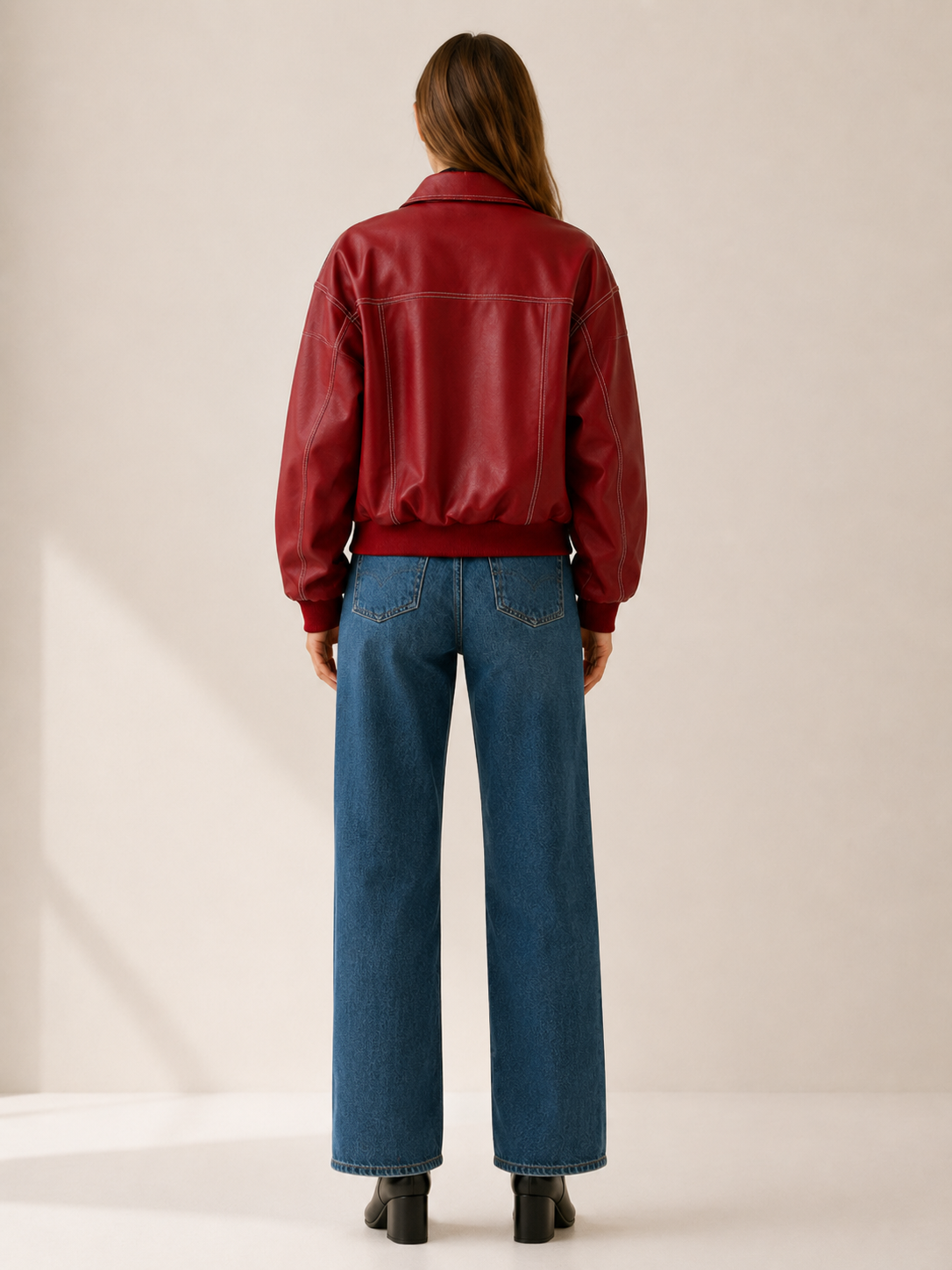Blouson aspect cuir à surpiqûres contrastantes — Amielle Paris