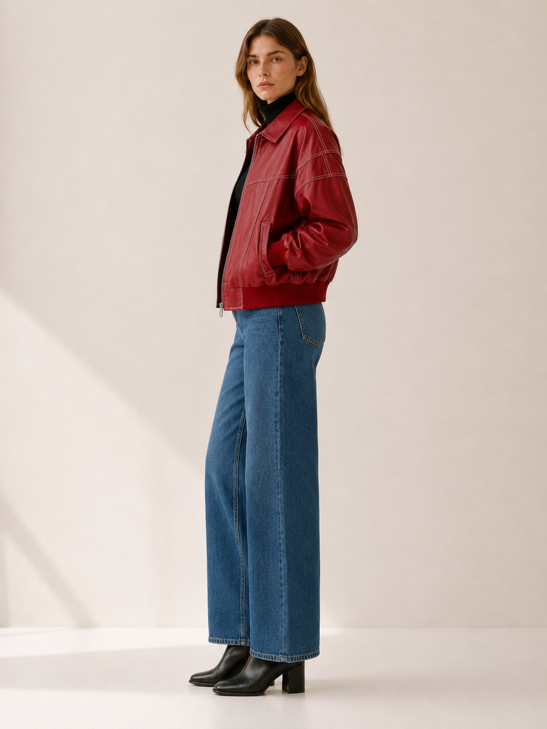 Blouson aspect cuir à surpiqûres contrastantes — Amielle Paris