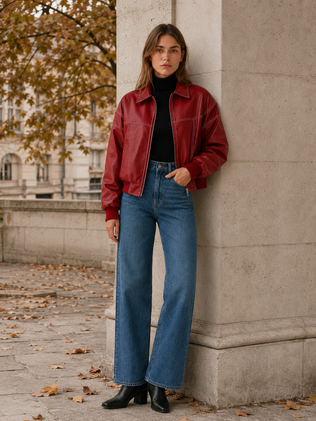 Blouson aspect cuir à surpiqûres contrastantes — Amielle Paris