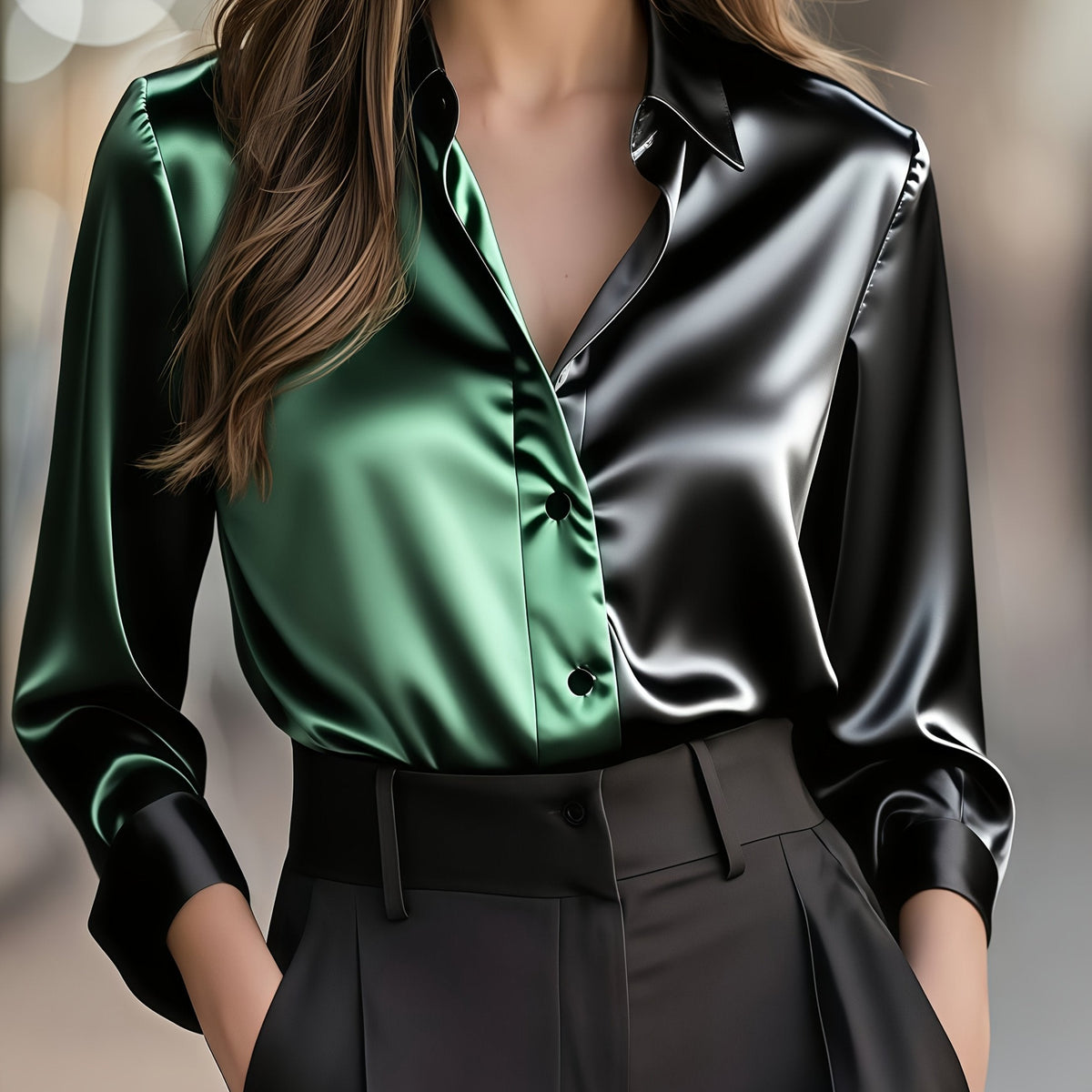 Colette | Blouse bicolore en soie — Amielle Paris
