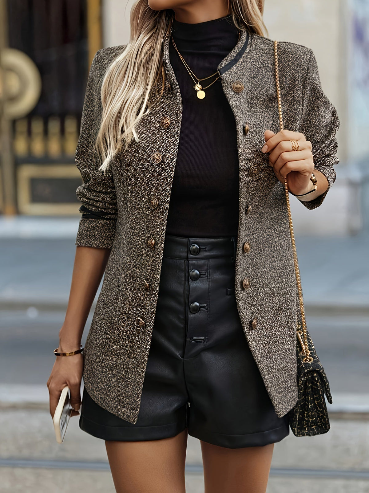 Marceline | Veste en tweed à boutons dorés — Amielle Paris
