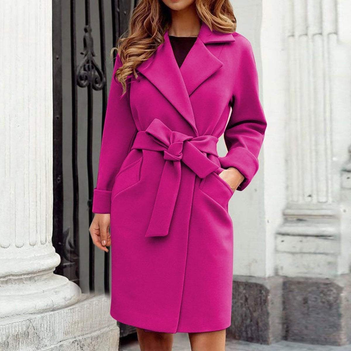 Xenia — Manteau ceinturé à large col — Amielle Paris