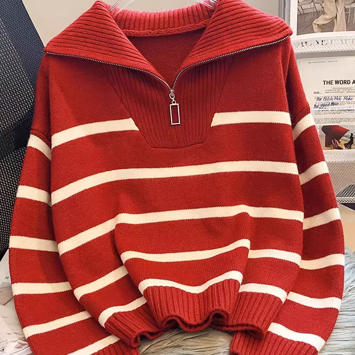 Perrine | Pull rayé à col partiellement zippé — Amielle Paris